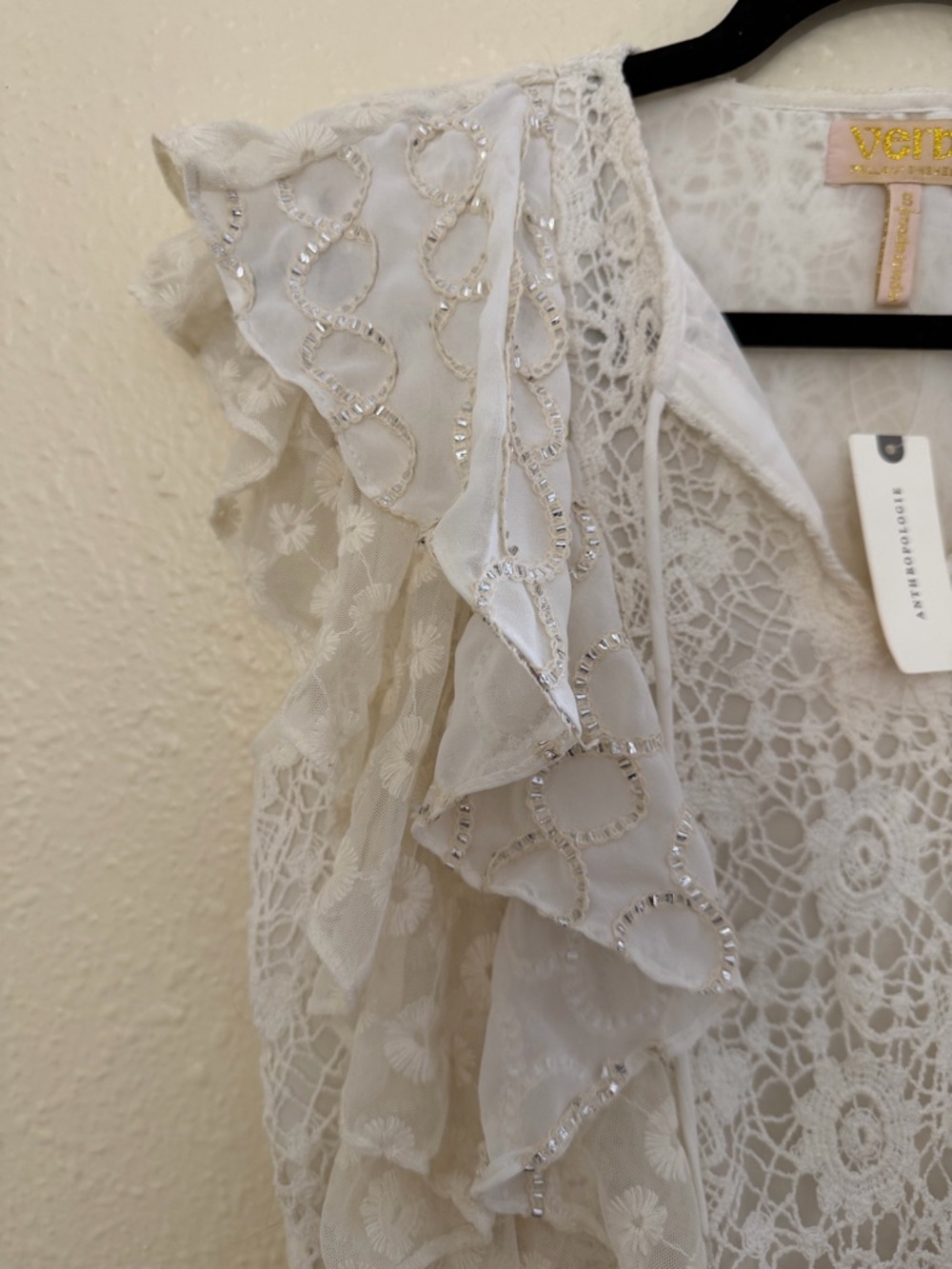 NWT Verb Anthropologie Embroidered Lace Ruffle Top - Picture 7 of 13